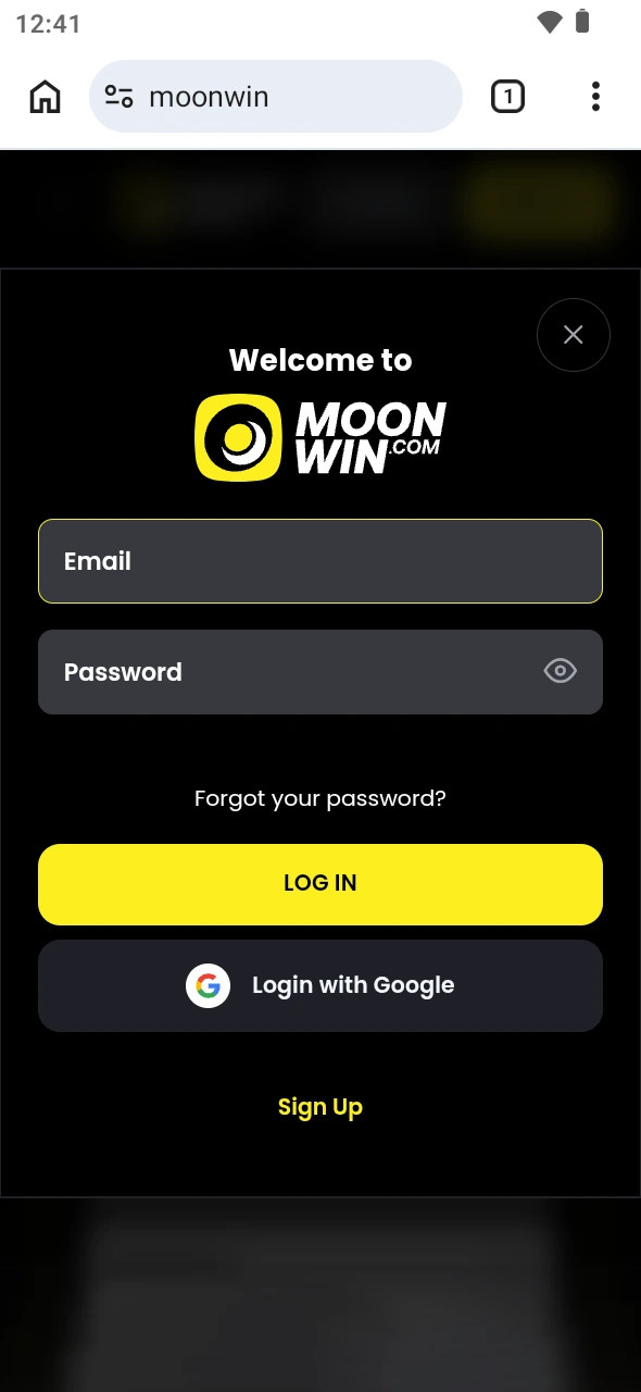 Create your account or log into the Moonwin Android app securely.