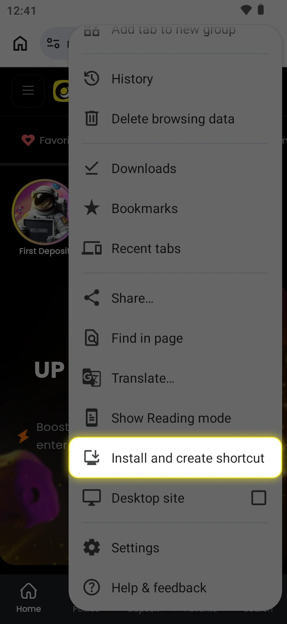 Add the Moonwin Android app shortcut to your mobile home screen.