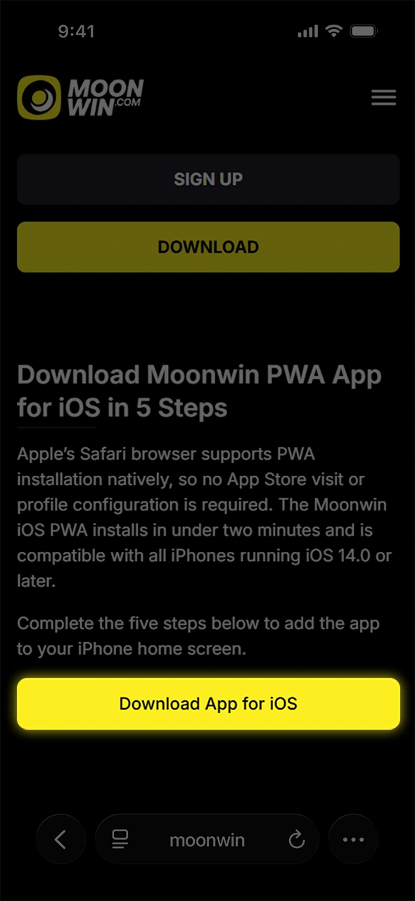 Initiate the download process for your Moonwin iOS app securely.