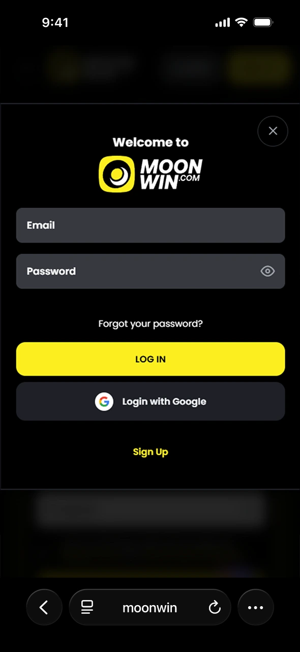 Register a new profile to access the Moonwin iOS app features.