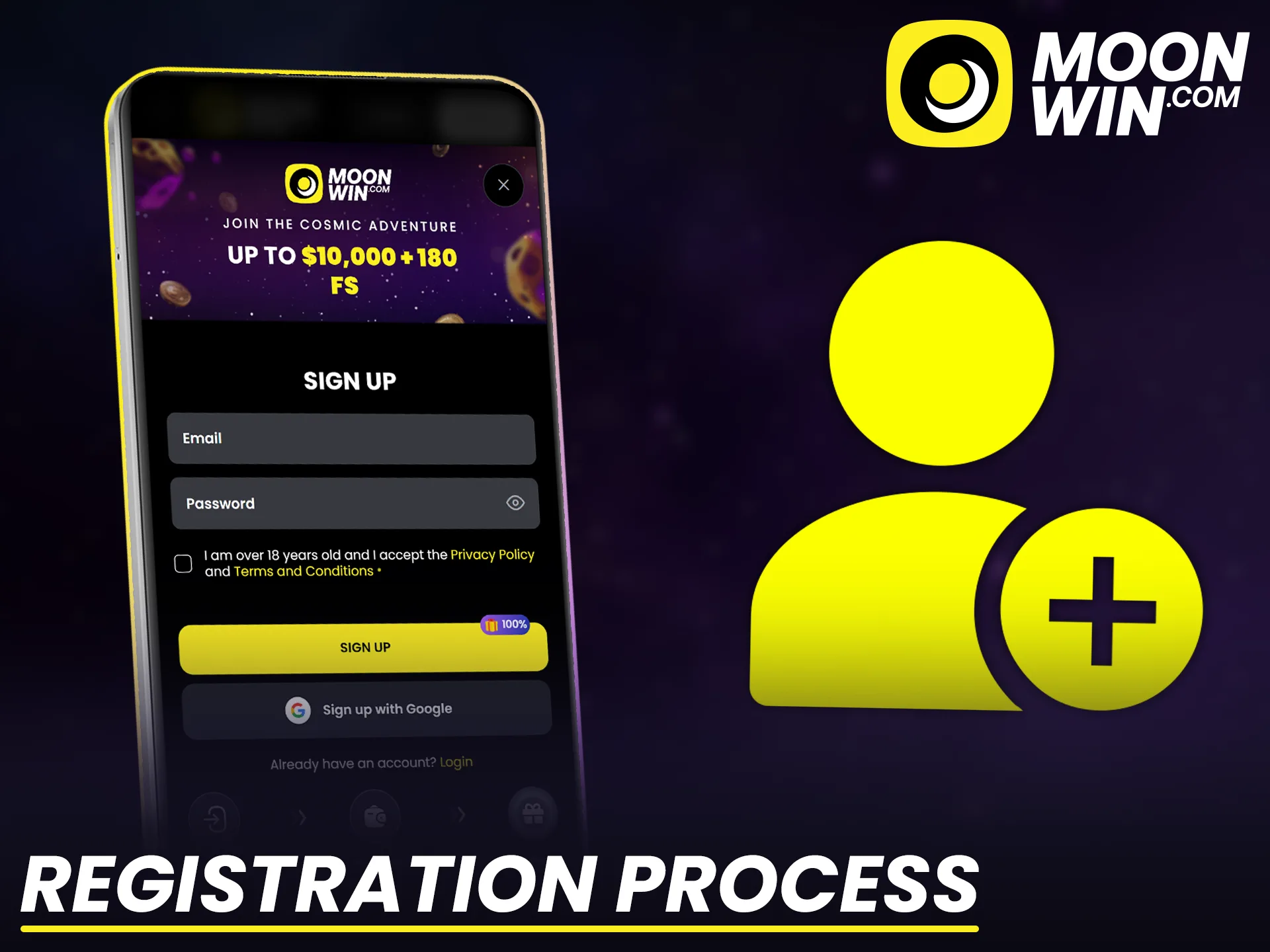 Complete registration inside the Moonwin app to create an account.