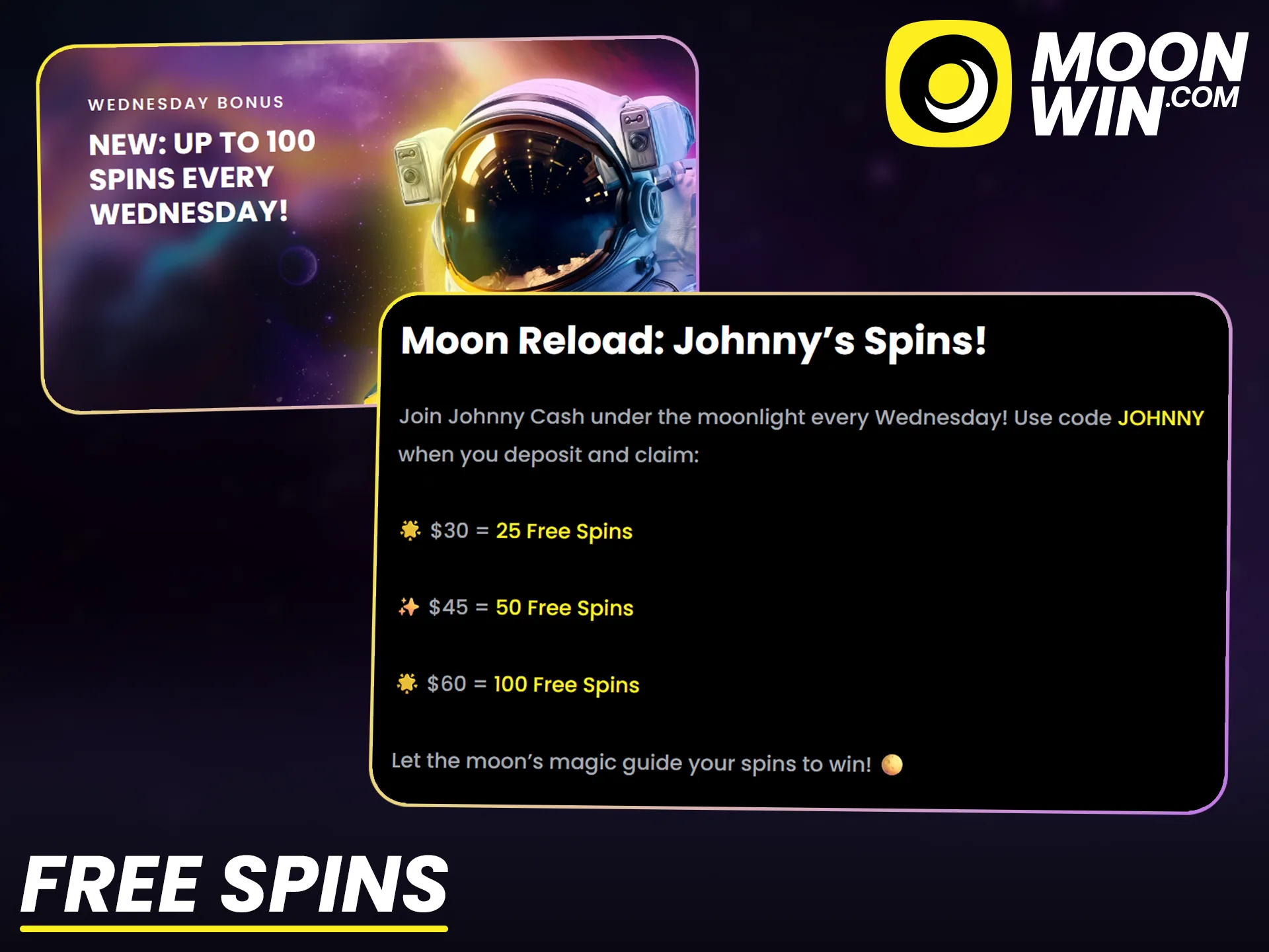 Grab free spins bonuses at Moonwin to play top online slots.