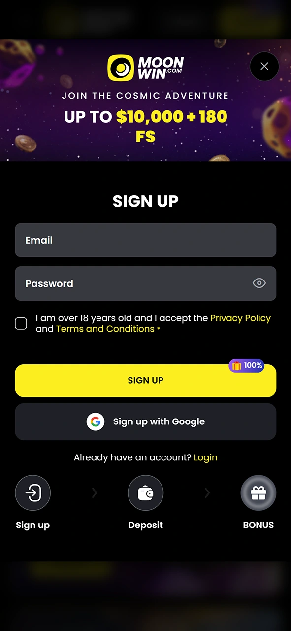 Register a new account at Moonwin to claim your bonus.