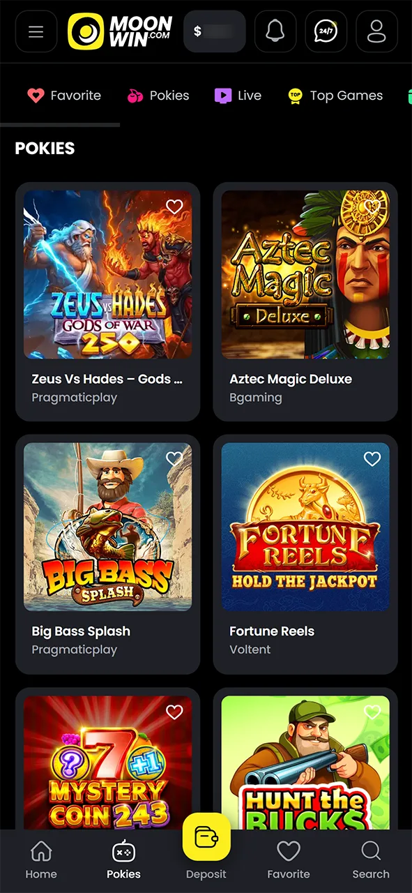Choose your favorite casino title to play at Moonwin.