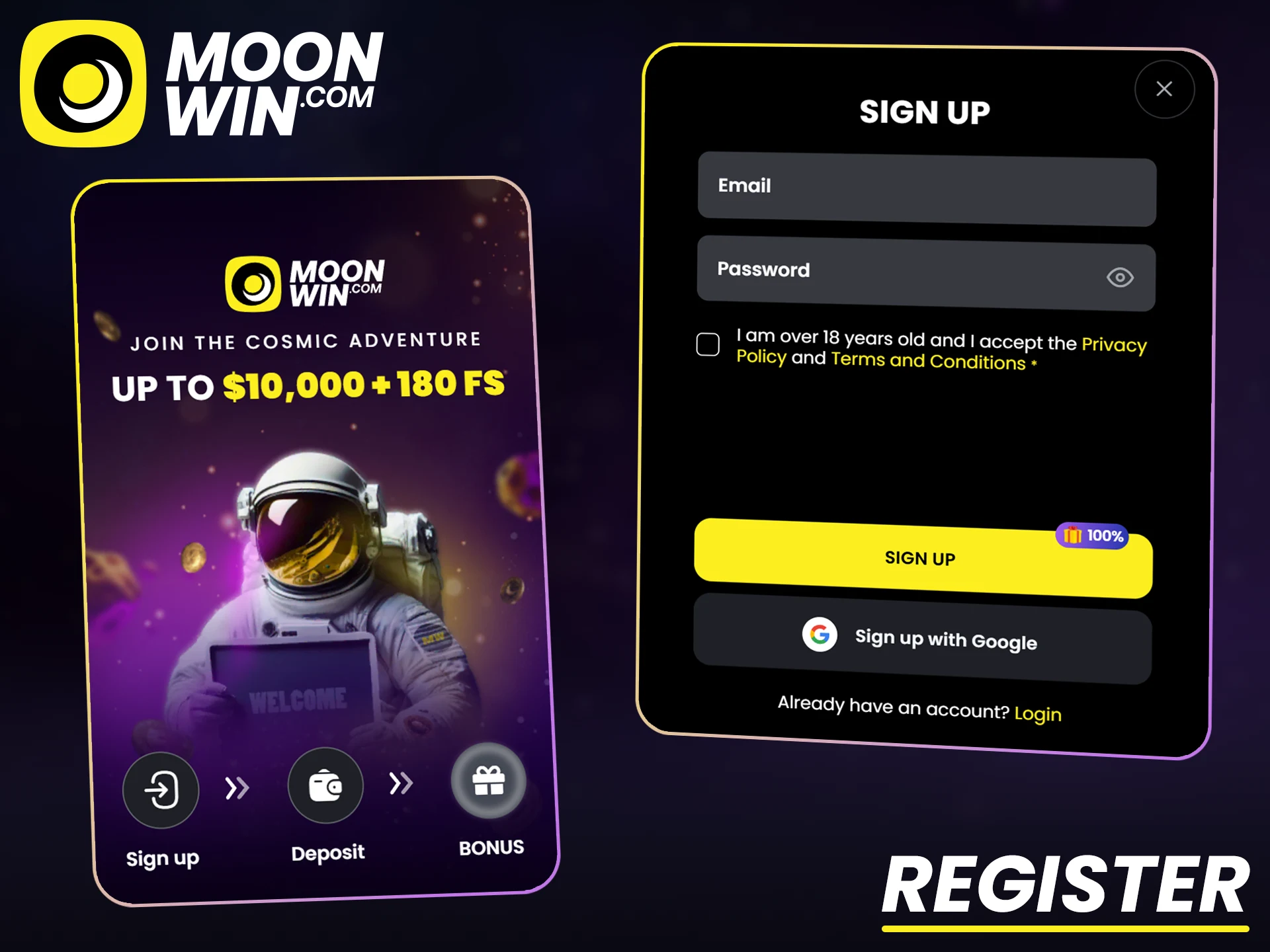 Create your new account at Moonwin casino to start winning.