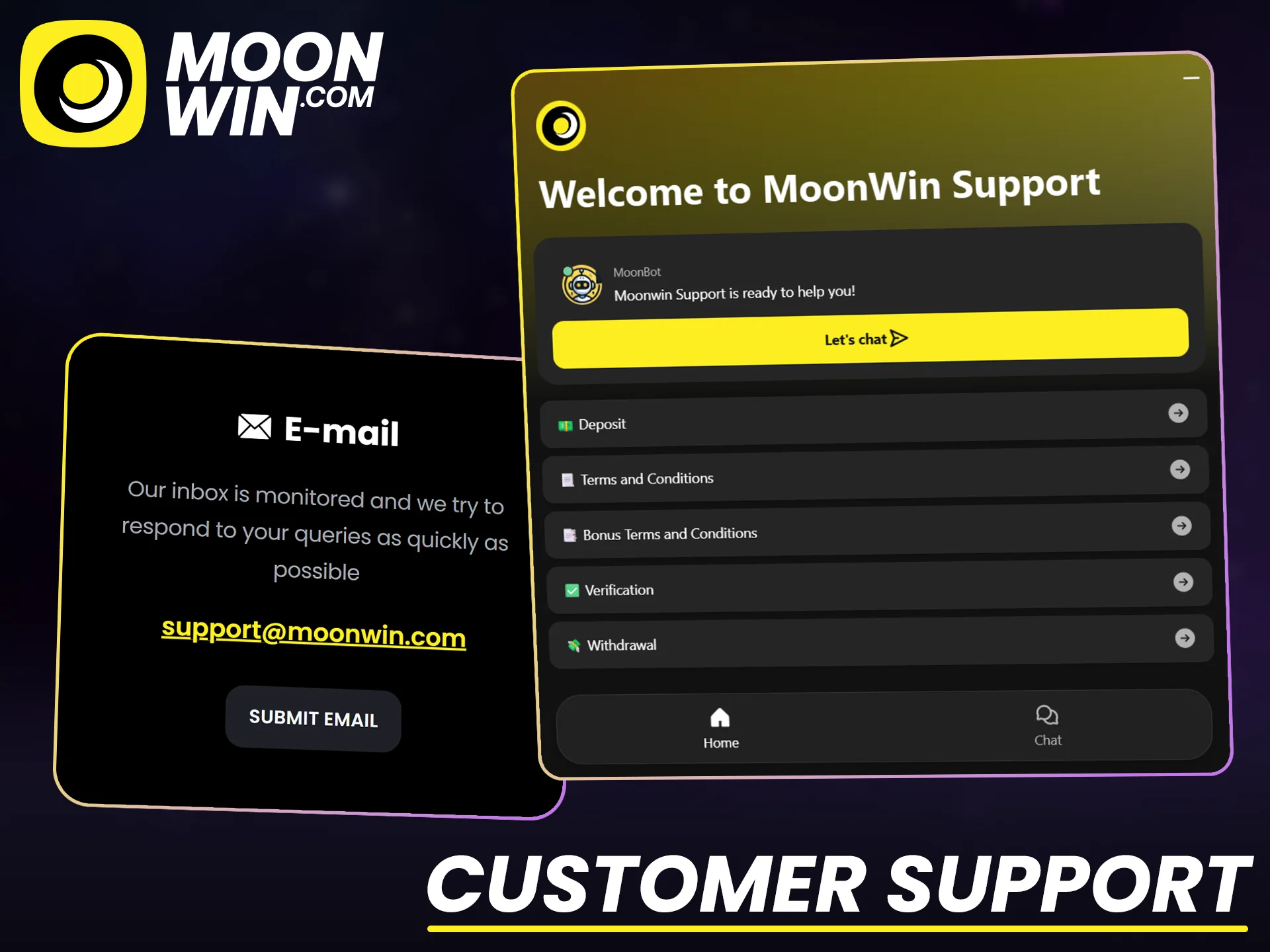Contact Moonwin support for assistance with any Moonwin payment methods.