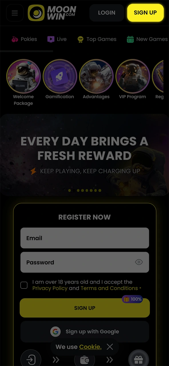 Click the sign up button to start your Moonwin email registration.