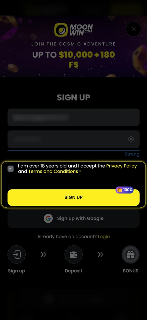 Confirm your email address to finish the Moonwin registration process.