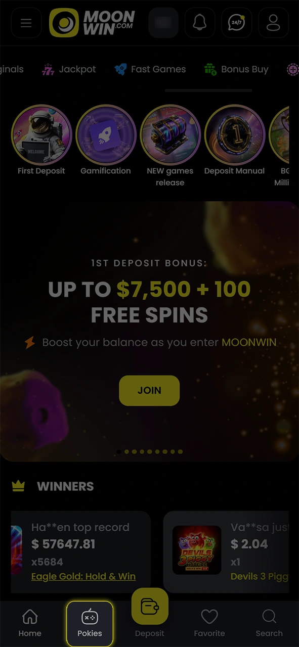 Go to the lobby to play top-rated Moonwin slots online.
