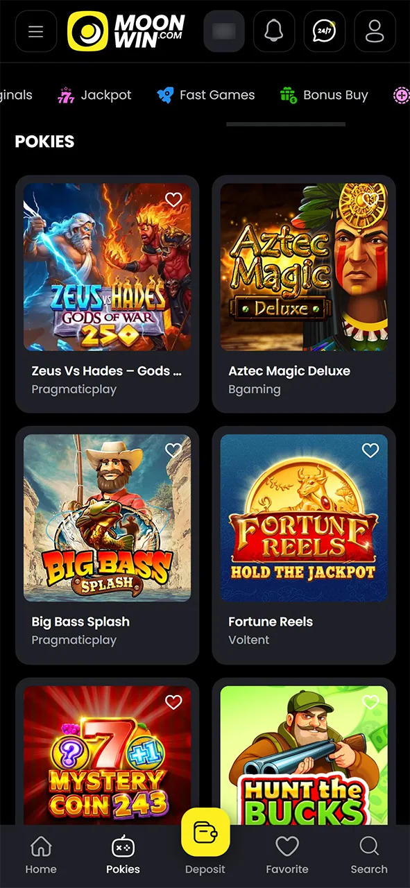 Select your favorite game to play featured Moonwin slots today.
