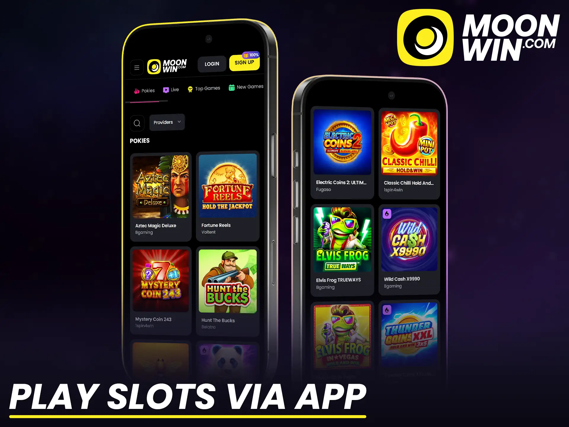 Download the mobile app to play Moonwin slots anywhere you go.